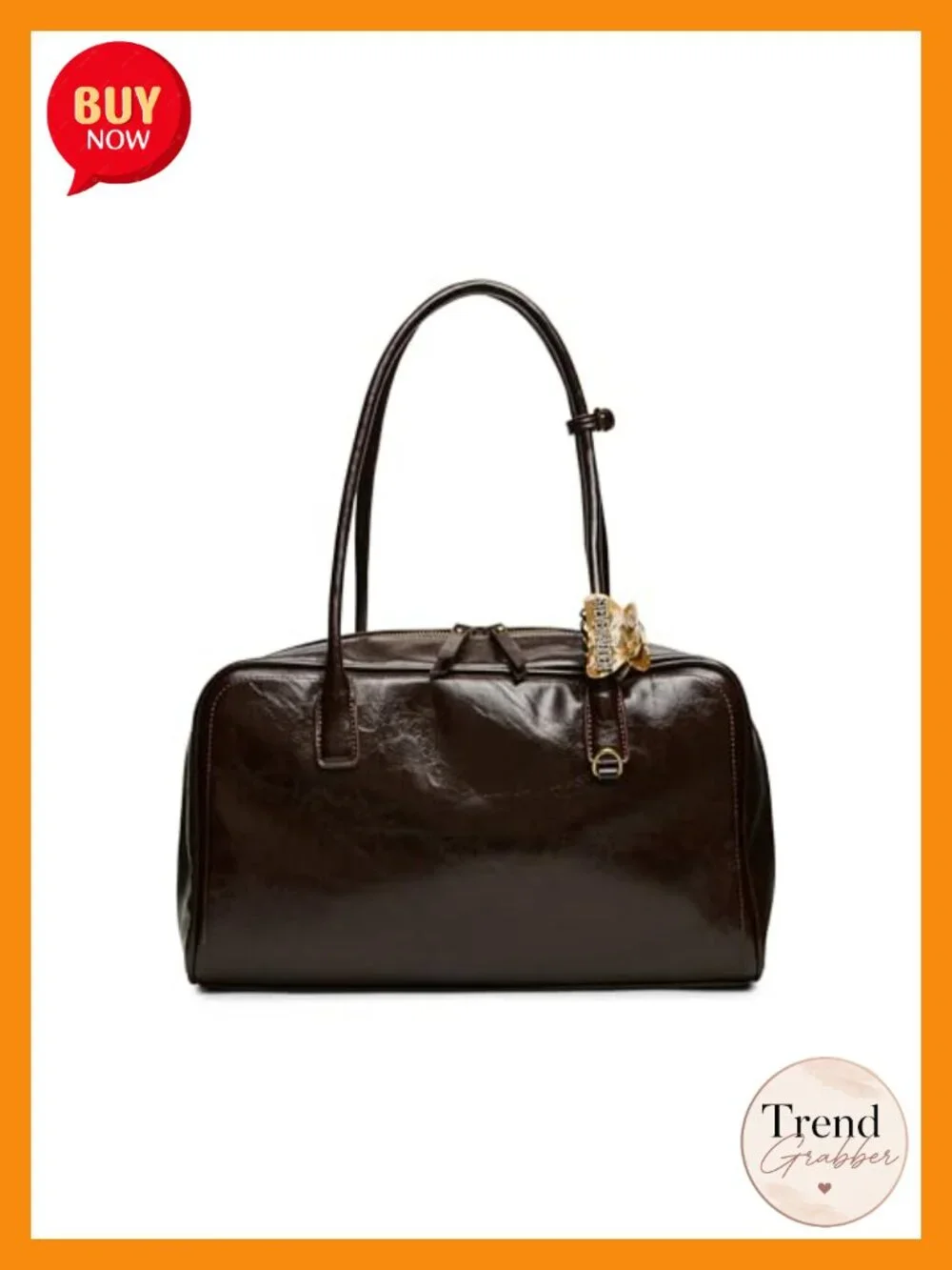 Faux Leather Satchel Handbag with Zipper Closure and Shoulder Strap